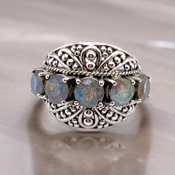 🌟NICKY BUTLER 925 Sterling Silver Labradorite Caviar Bead Dome Ring Size 6 NEW - Picture 2 of 12